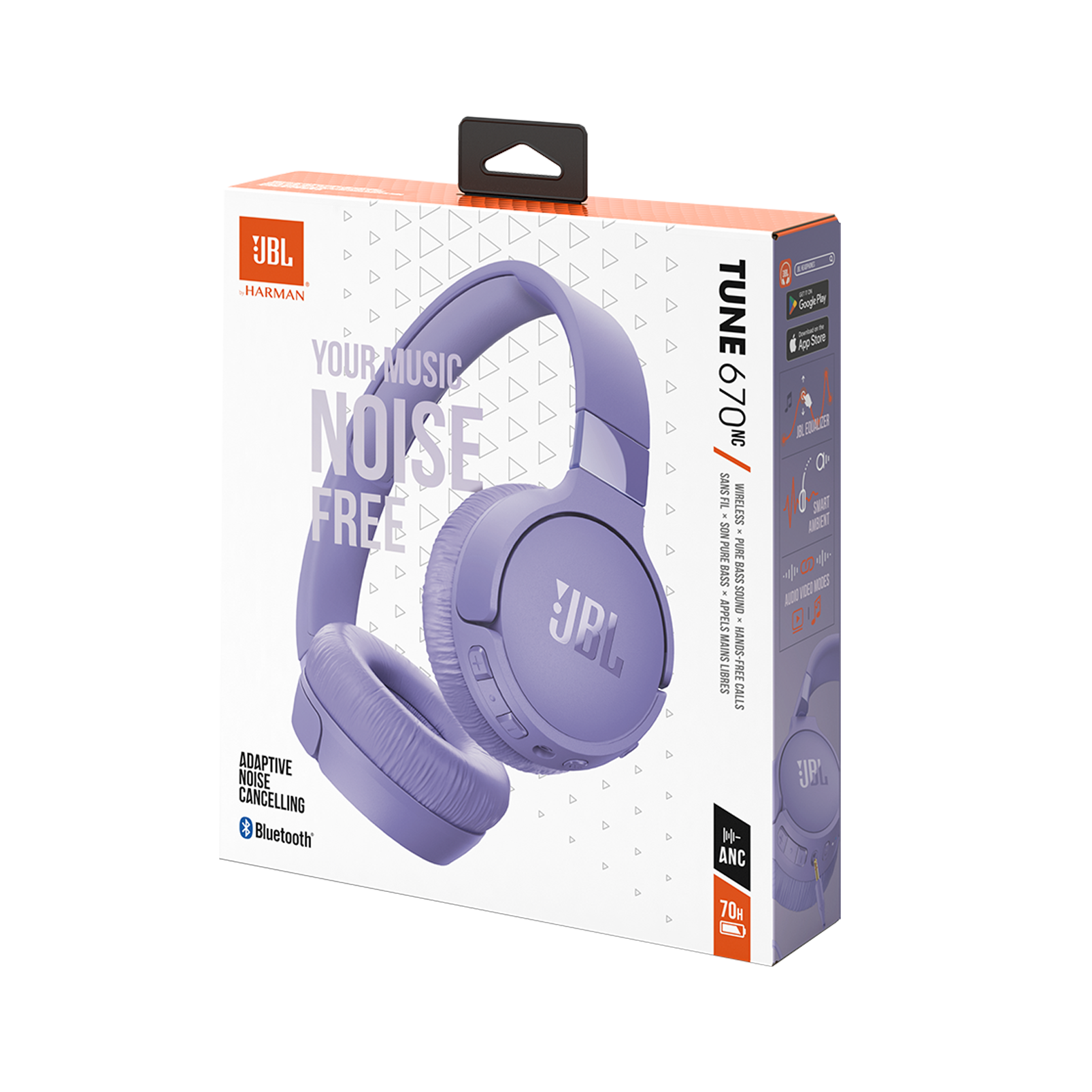 JBL Tune 670NC - Purple - Adaptive Noise Cancelling Wireless On-Ear Headphones - Detailshot 10